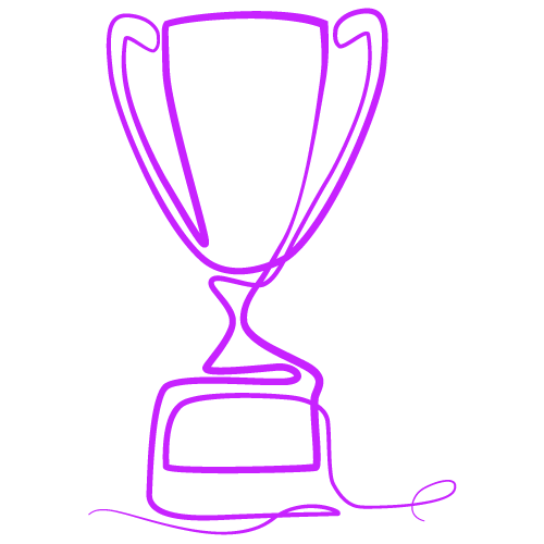 Ein Siegerpokal. In einem One-Line Stil in lila.